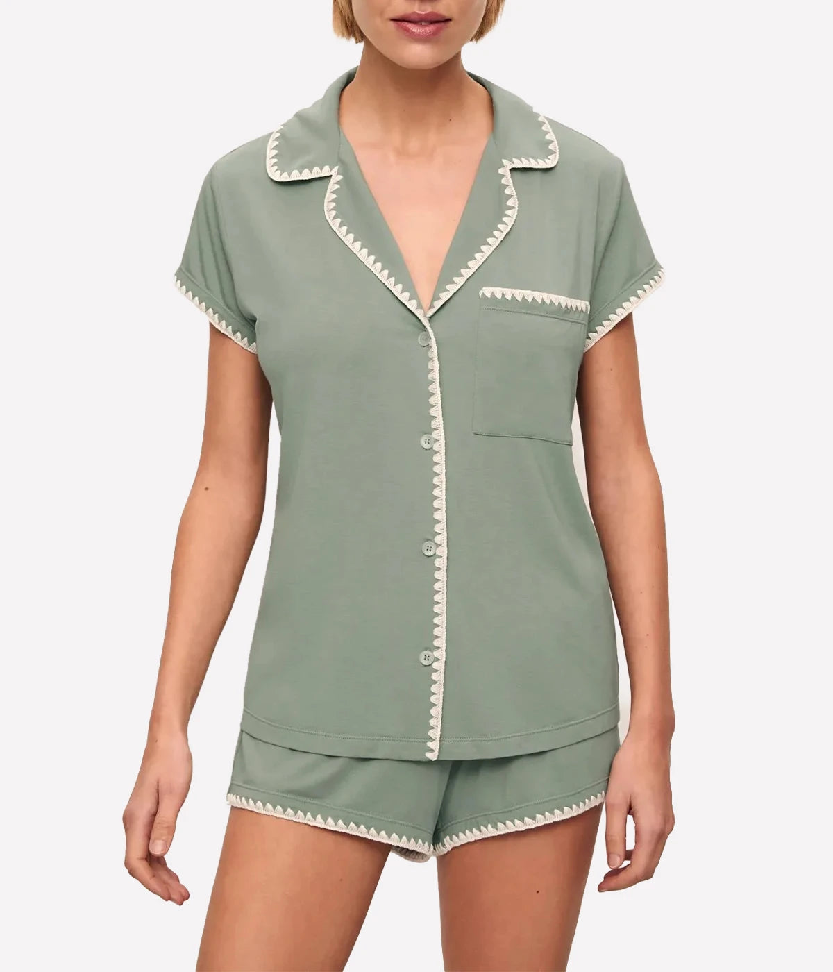 Frida Shortie Pj Set in EUCALYPTUS/IVORY