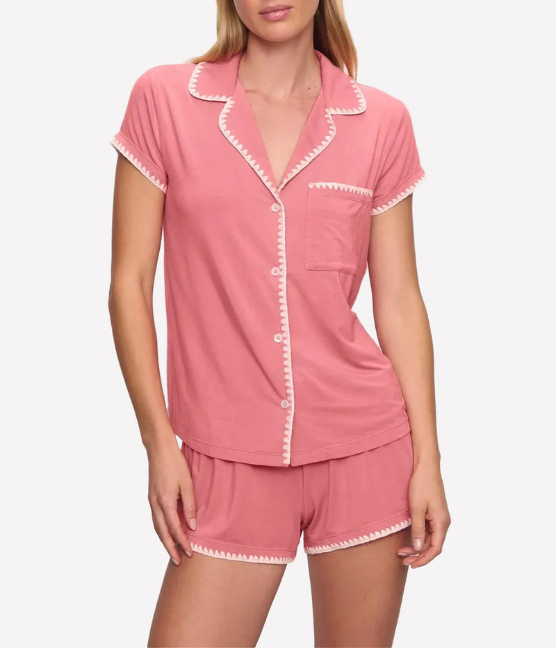 Frida Shortie PJ Set In Sunkissed Coral Ivory