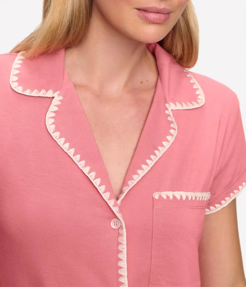 Frida Shortie PJ Set In Sunkissed Coral Ivory