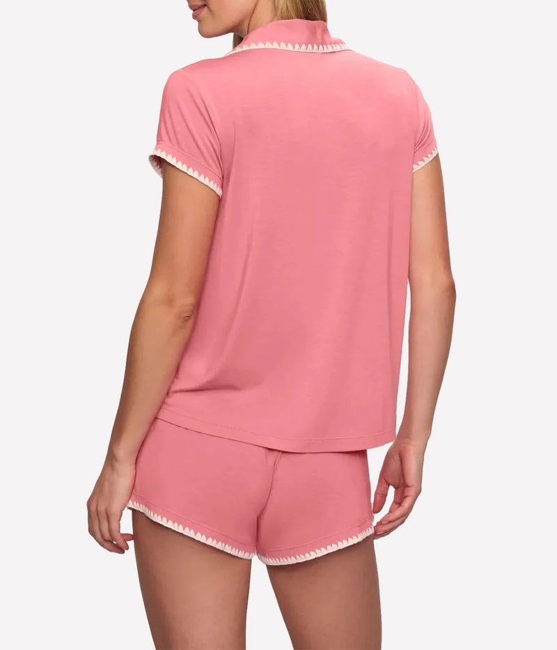 Frida Shortie PJ Set In Sunkissed Coral Ivory