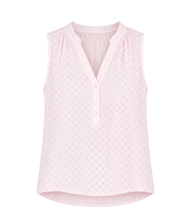 Xirena Miki Top in Pale rose - sleeveless blouse with v neckline and eyelet detailing