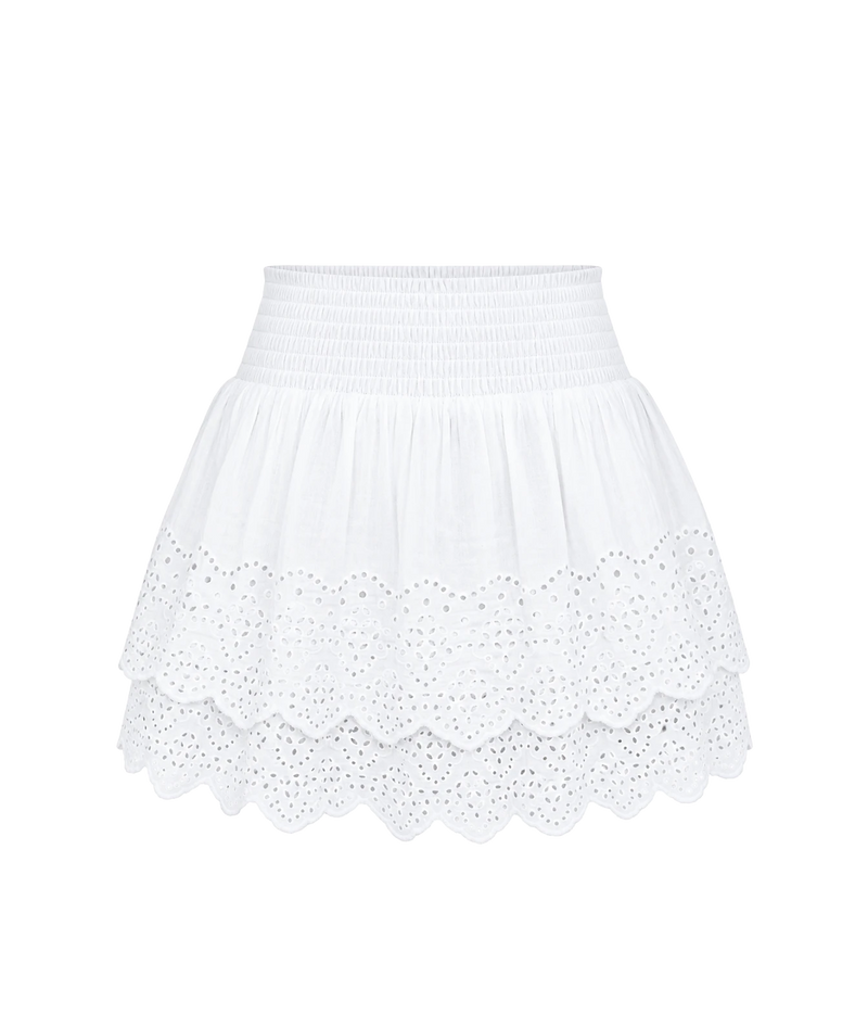 Xirena Rima Skirt in white - white ruffle mini skirt with elasticated waist band and tiered layers
