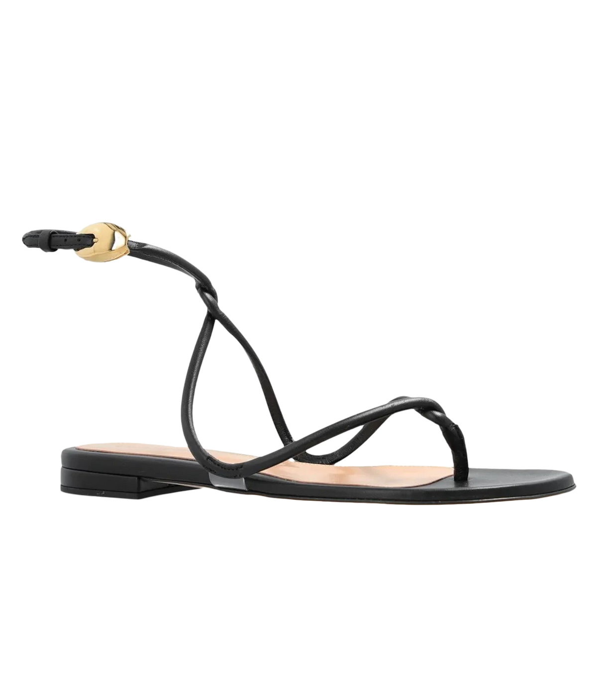 Full side view of the Gianvito Rossi Jungle Mamba Flat in Black, showing the slim black straps crossing over the foot