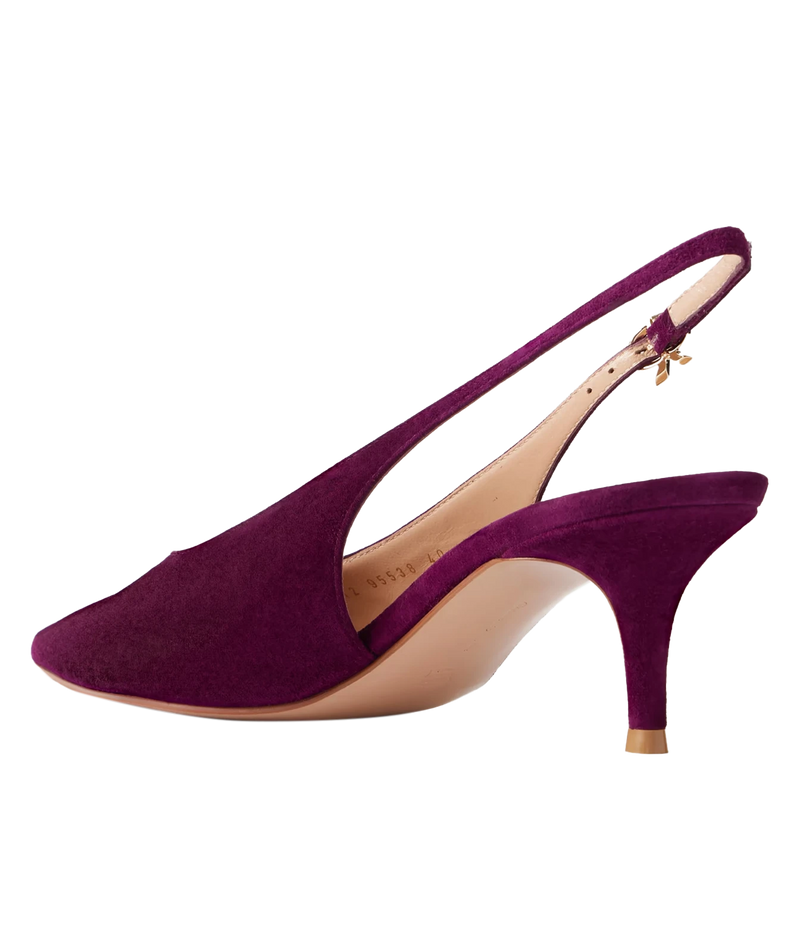 Gianvito Rossi Robbie Sling 55 in Bourgogne angled from the front, showing the pointed toe and slingback strap