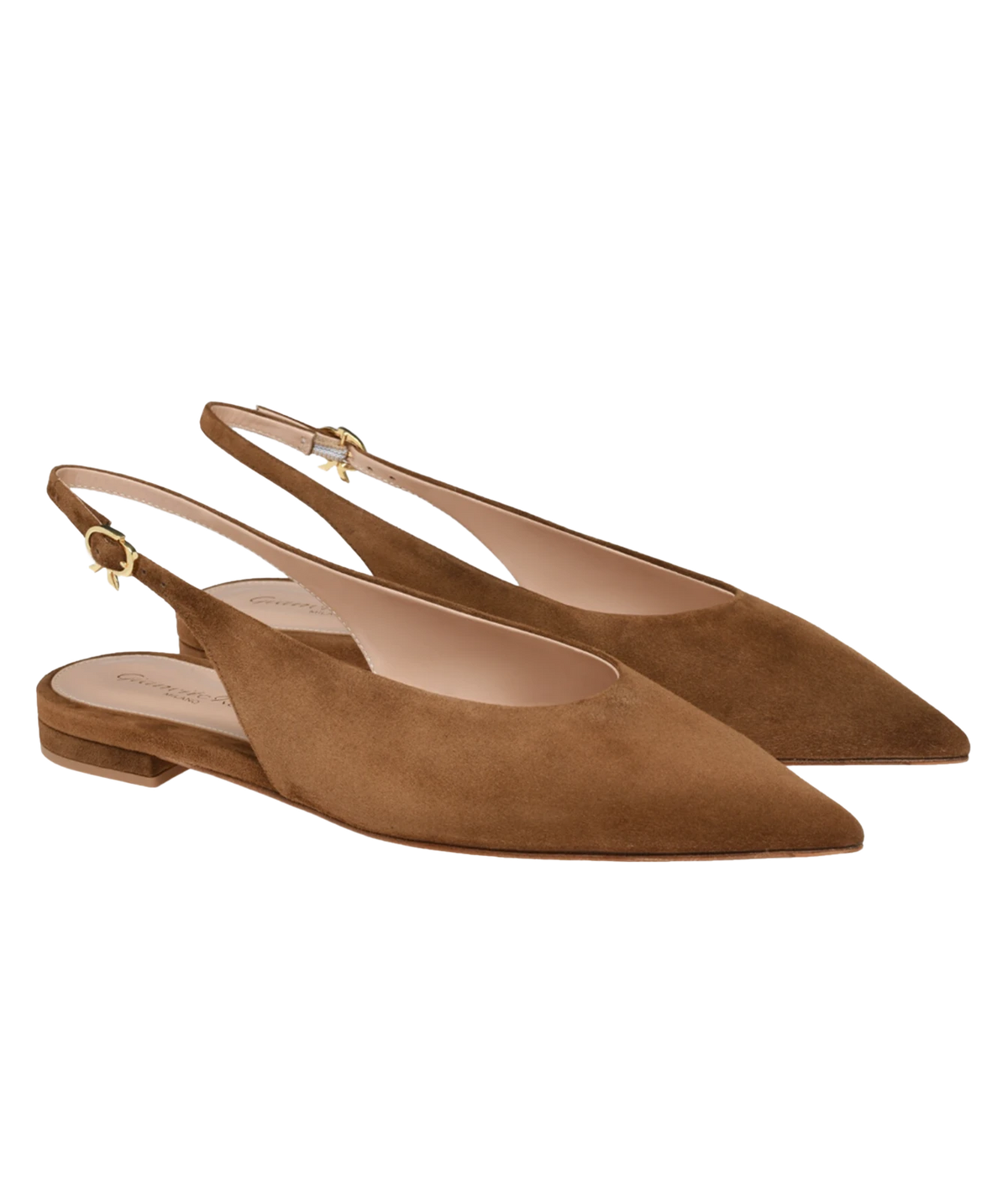 Pair of Gianvito Rossi Robbie 05 Slingback in Texas angled from the side, showing the pointed toes and slingback straps