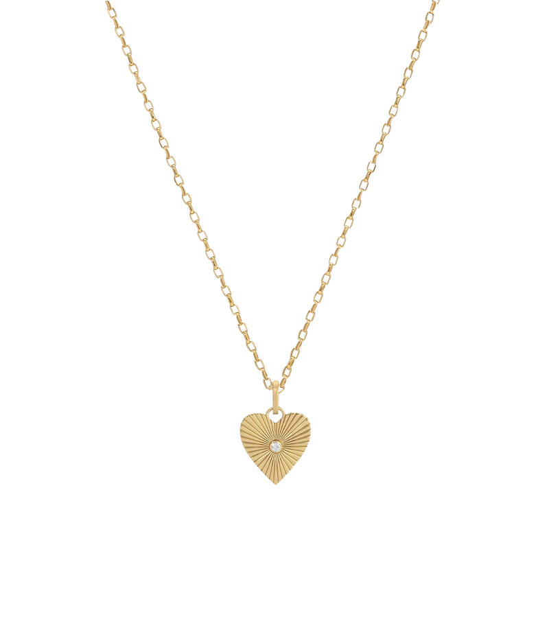 Adina Reyter Groovy Diamond Heart Rays Hinged Charm in 14K Yellow Gold on a fine gold cable chain