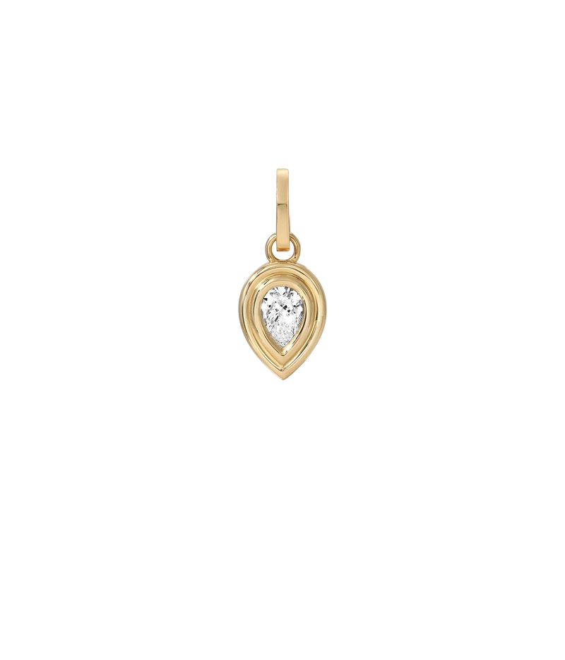 Adina Reyter Groovy Diamond Pear Hinged Charm in 14K Yellow Gold, a pear-cut diamond in a ridged gold setting with a hinged bail