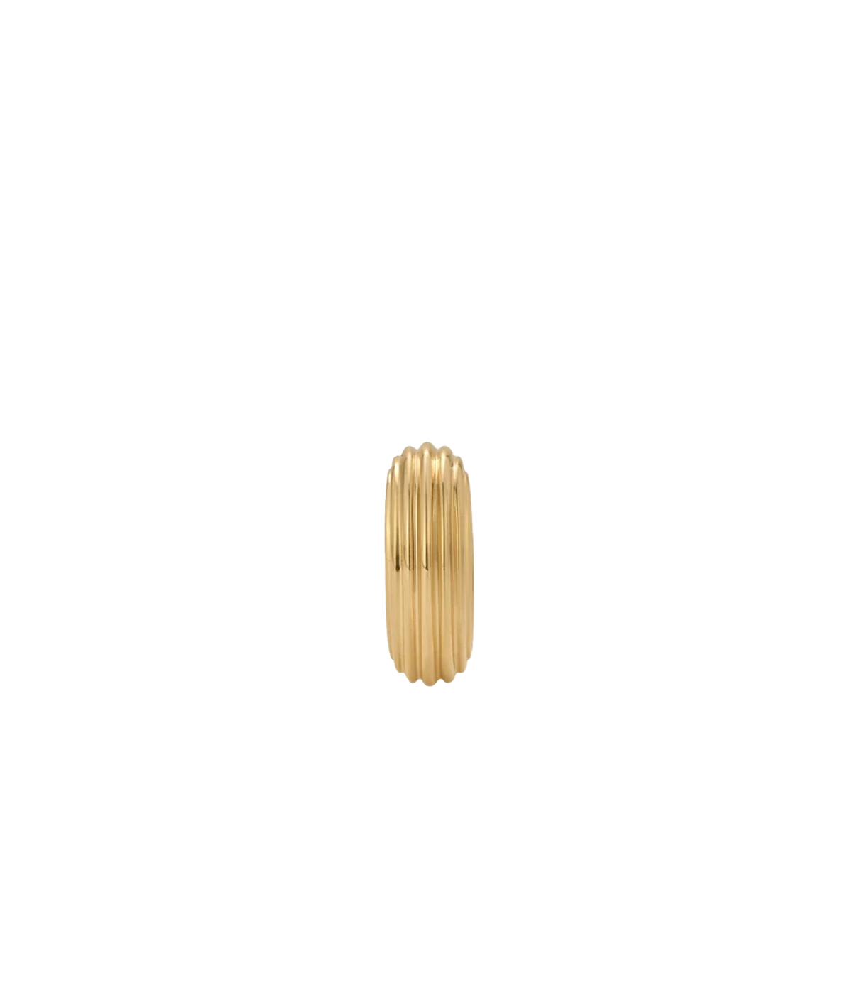 Adina Reyter Groovy Spacer Big Bead in 10K Yellow Gold shown upright, with deep vertical ridges around its rounded shape