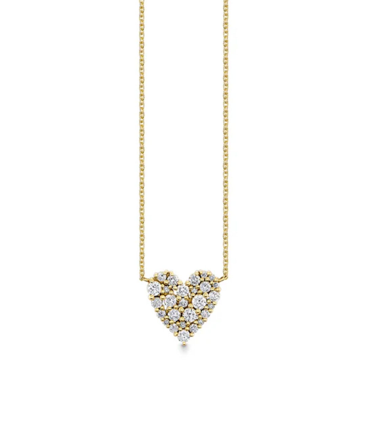 Mini Pave Heart Charm Necklace in 14k Yellow Gold