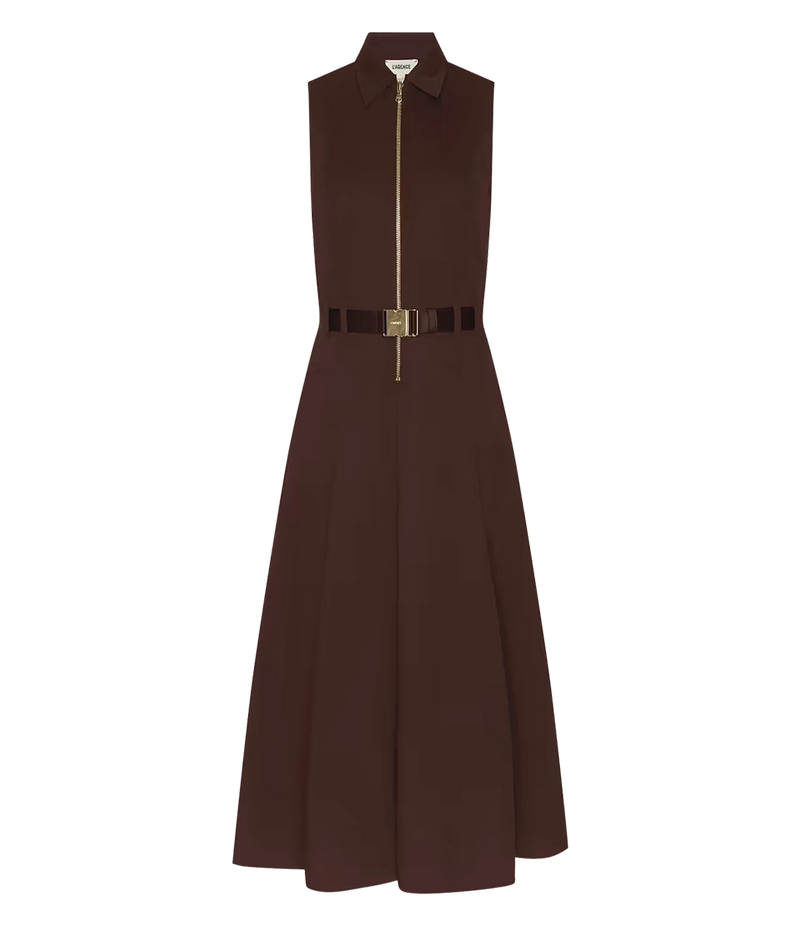 L'agence Kolton Dress In Dark Java - flat lay of brown dress with zip front