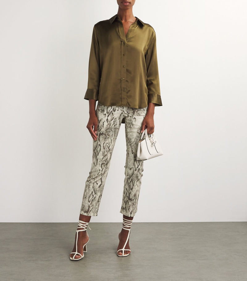 Tati H/R Crop Jean in Tan Multi Snake Coated