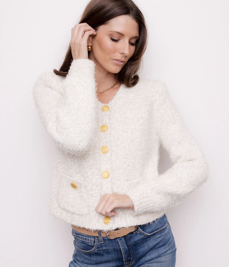 Una Knit Cardigan in Ivory_Gold