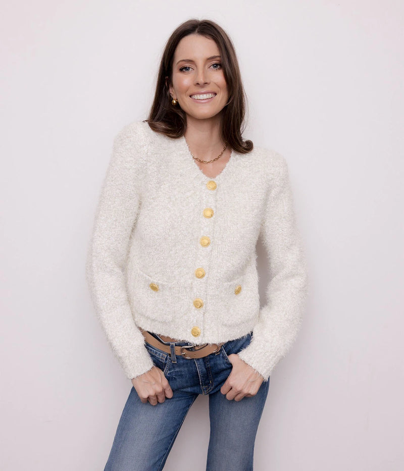 Una Knit Cardigan in Ivory_Gold