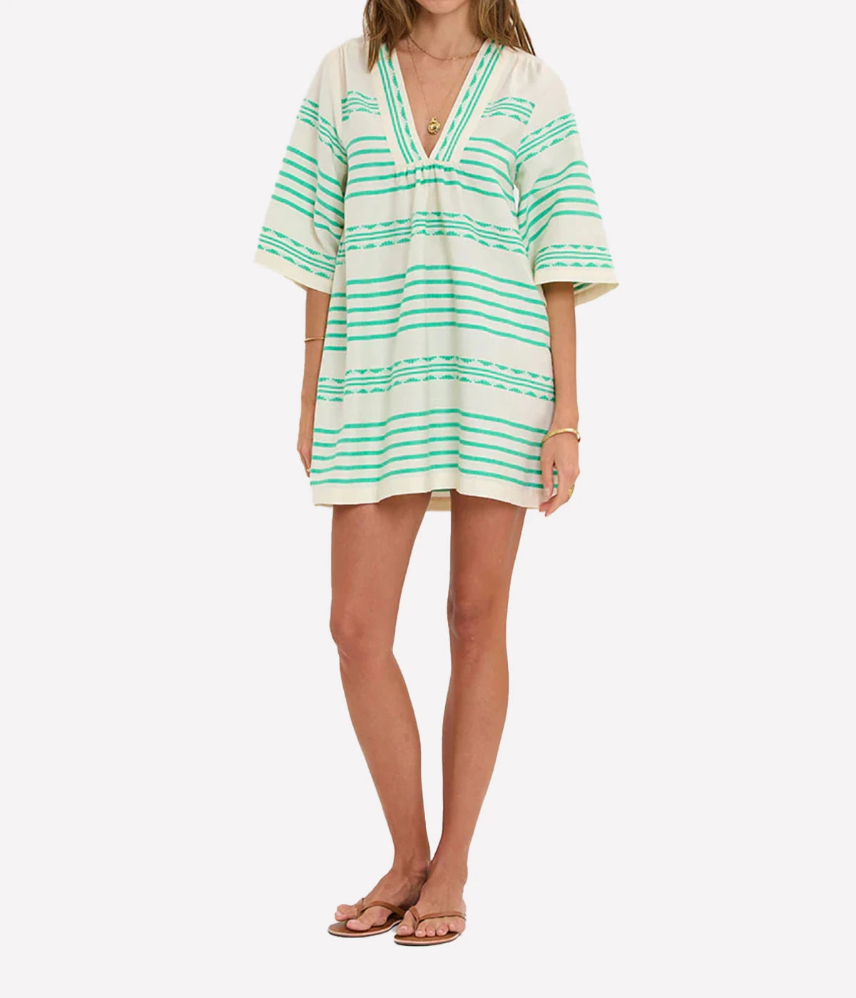 Belkis V Neck Caftan in Chereka Green