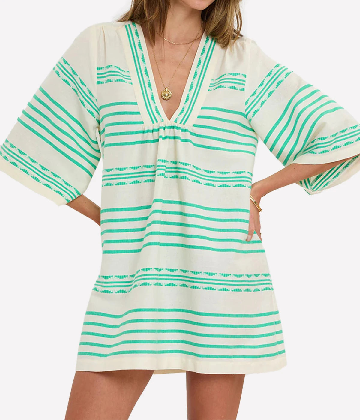 Belkis V Neck Caftan in Chereka Green