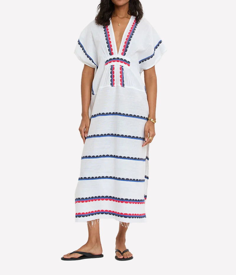 Gasira V Neck Caftan in Kibebi Marine