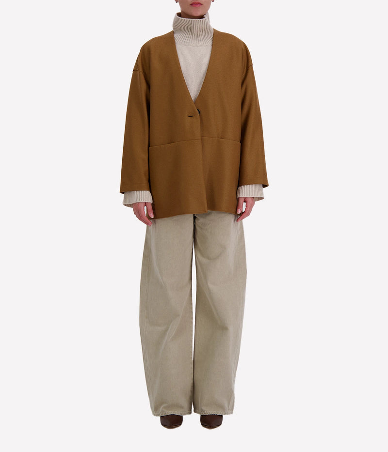 Light Pressed Wool Cardigan in Toffee