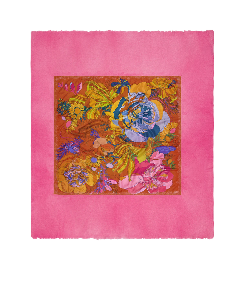 Lily Print Foulard Scarf In Rose