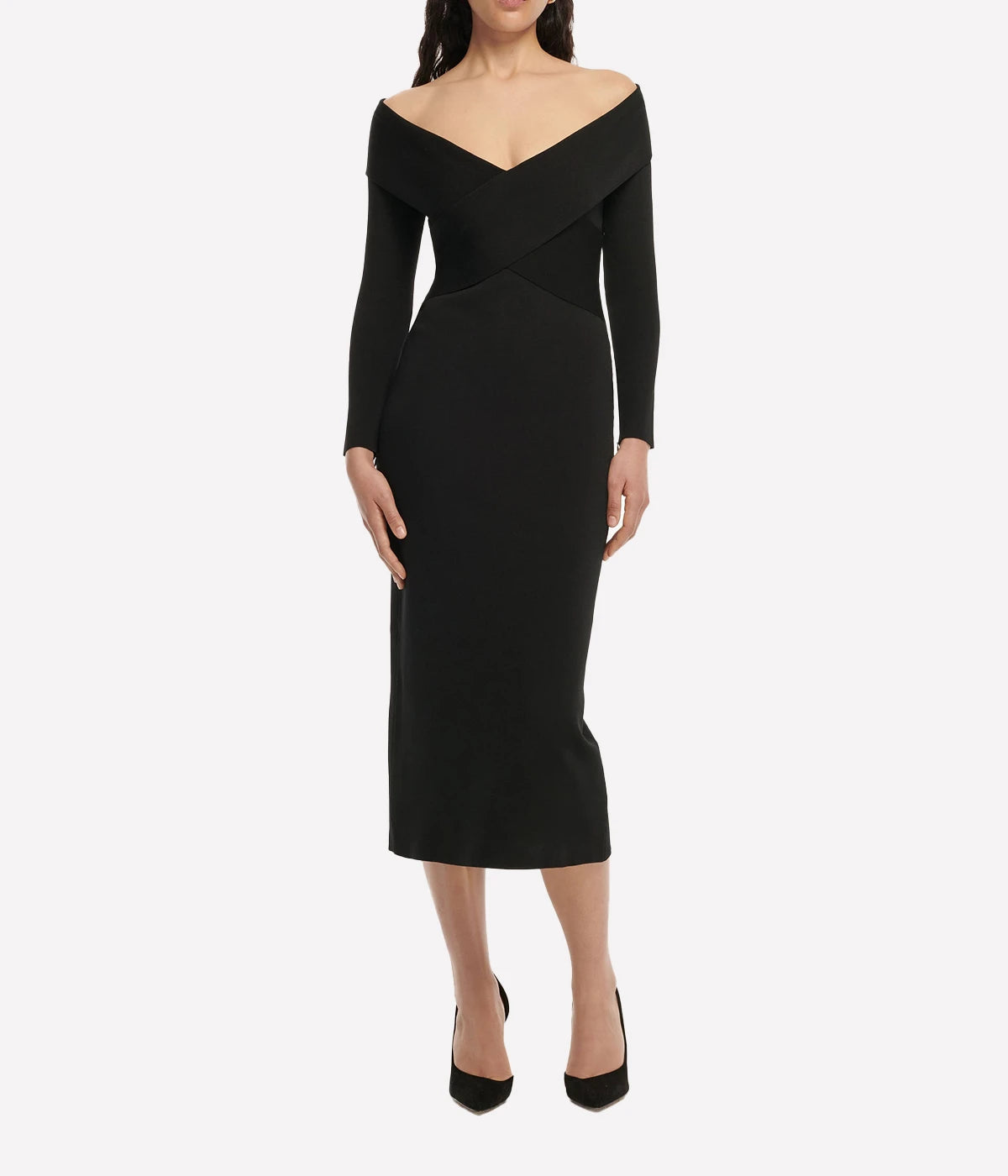 Long Sleeve Knit Midi Dress in Black