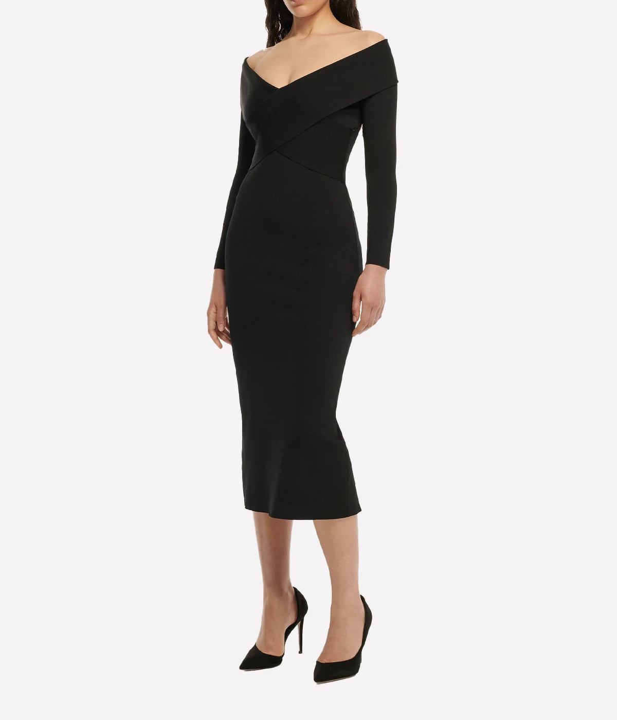 Long Sleeve Knit Midi Dress in Black