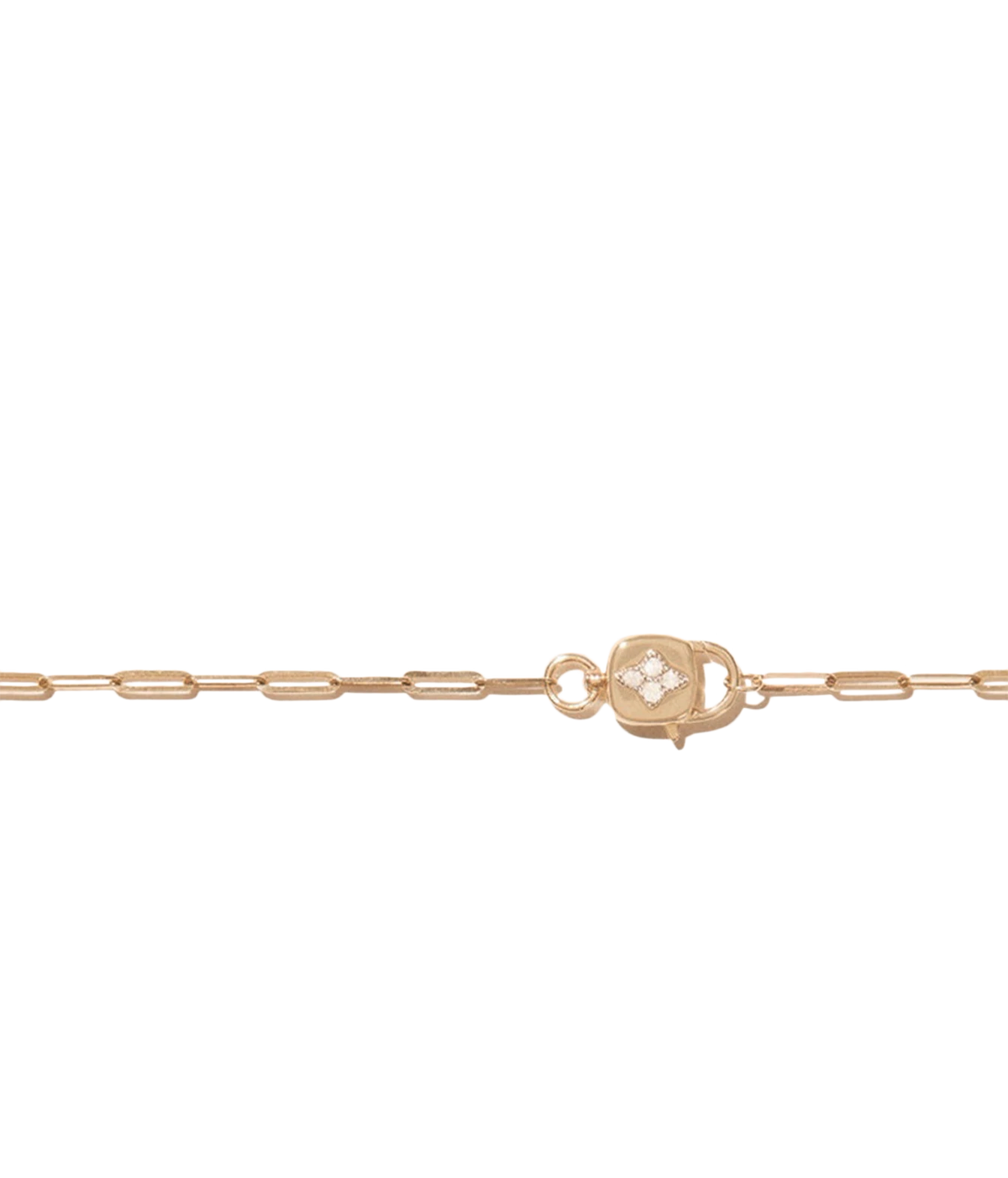 Pascale Monvoisin Louise Necklace laid flat, showing the gold paperclip chain and sculpted gold clasp set with a diamond motif
