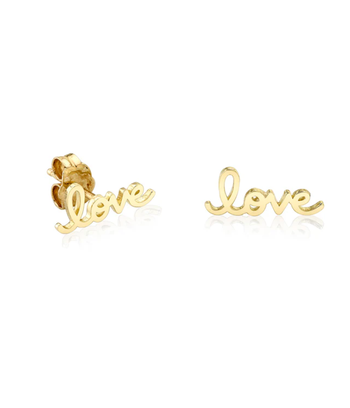 Tiny Pure Love Script Stud in 14k Yellow Gold