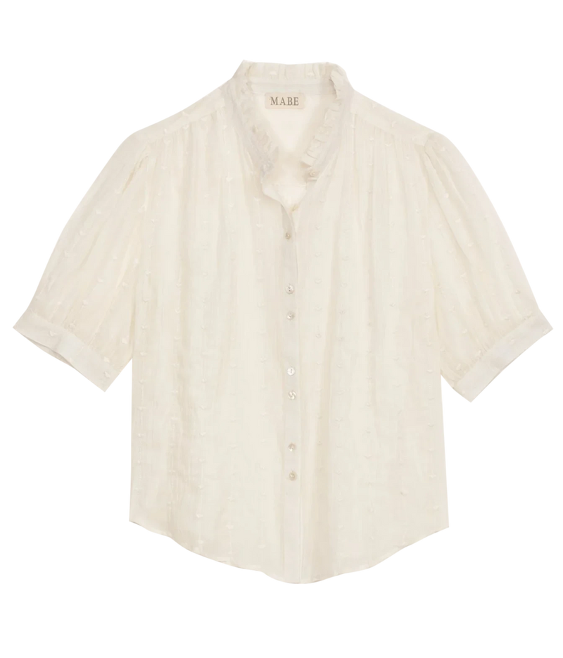 M.A.B.E Alli Embroidered Short Sleeve Top in Ecru – flat lay