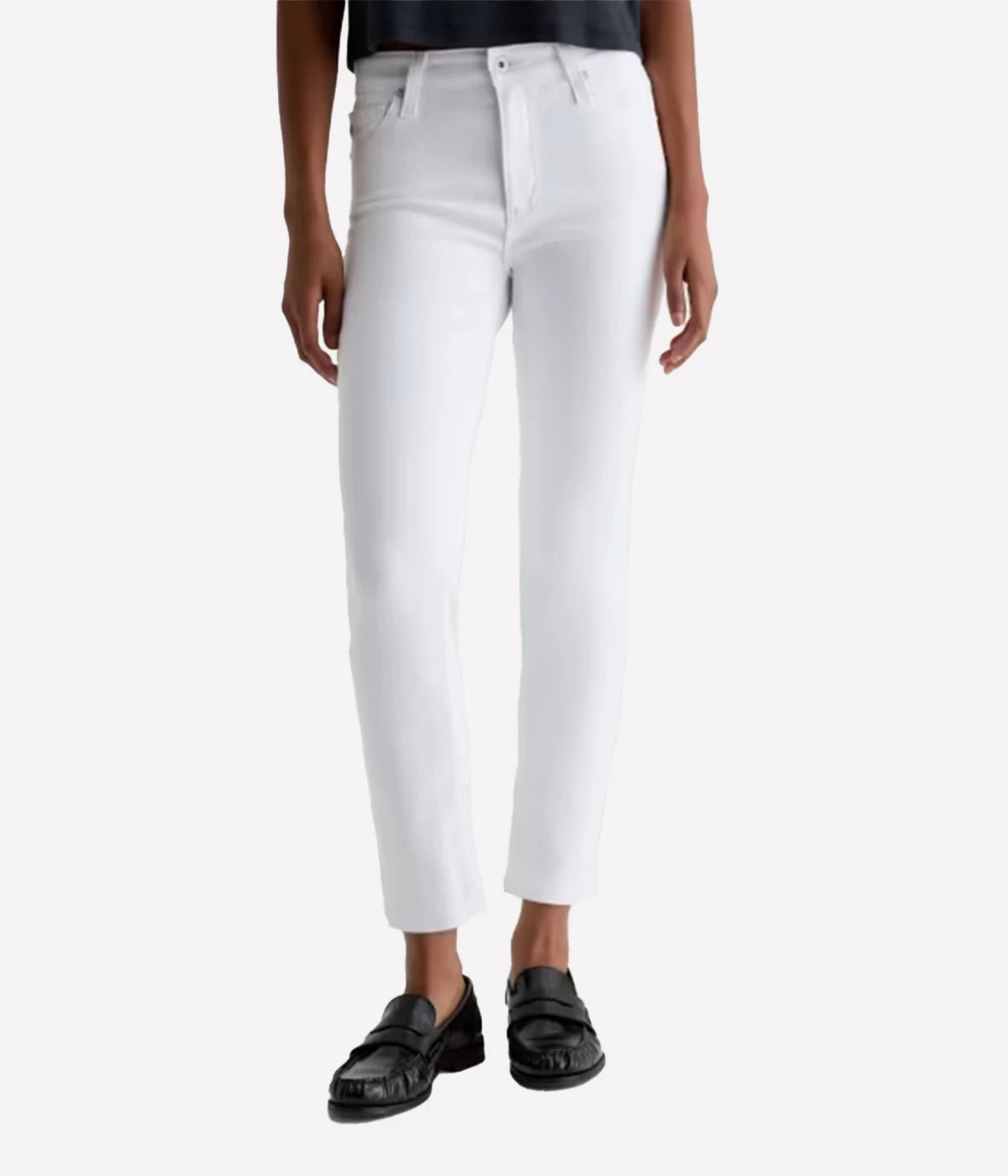 Person wearing white pants on a white background