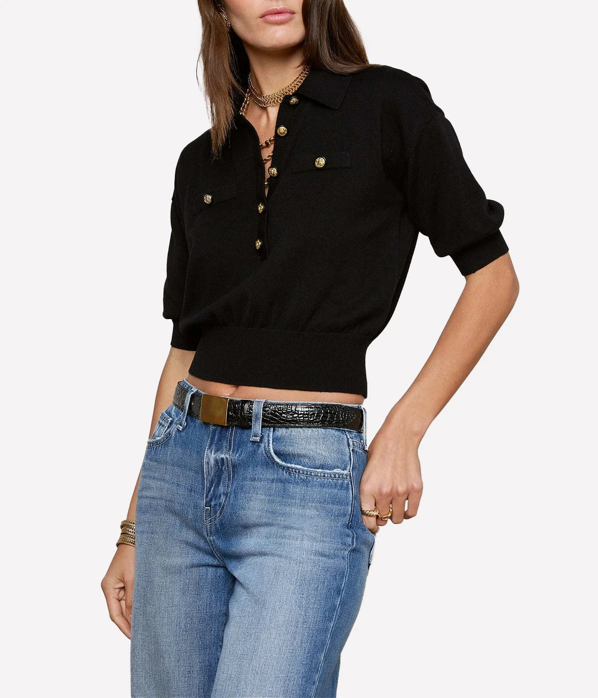Masaki SS Collared Sweater in Black Gold