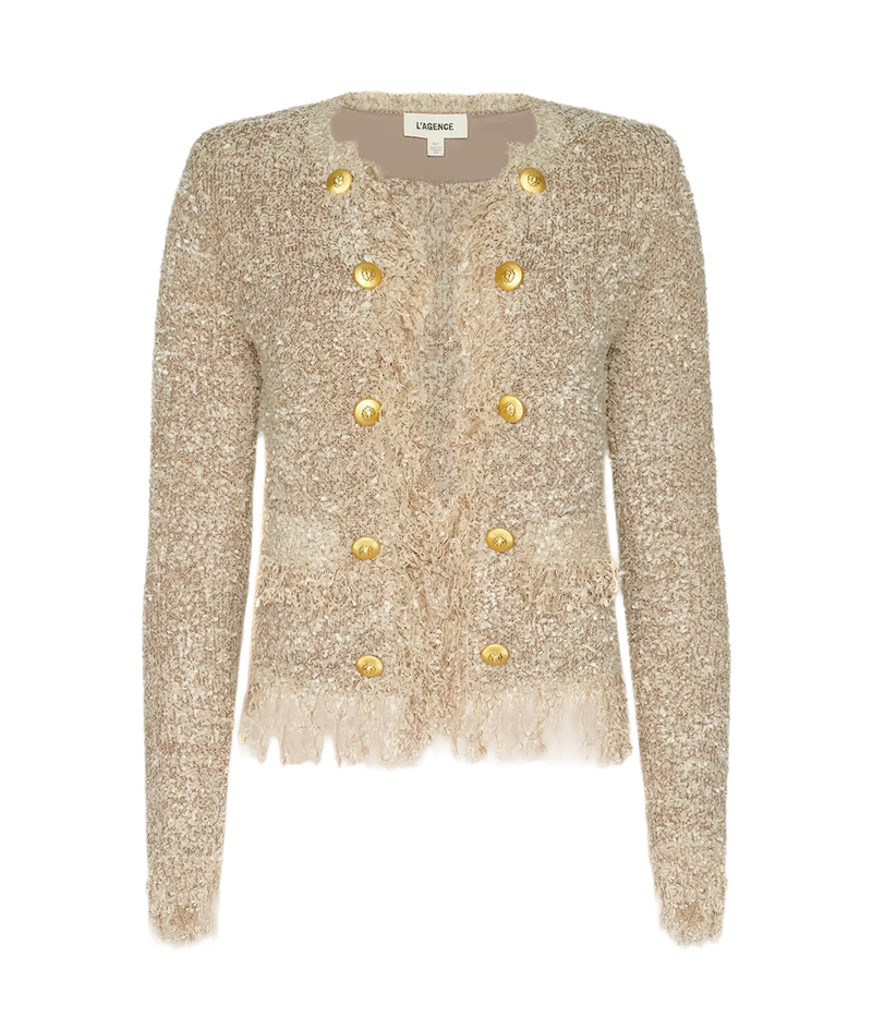 L'Agence Mireille Fringe Cardigan In Natural - flat lay