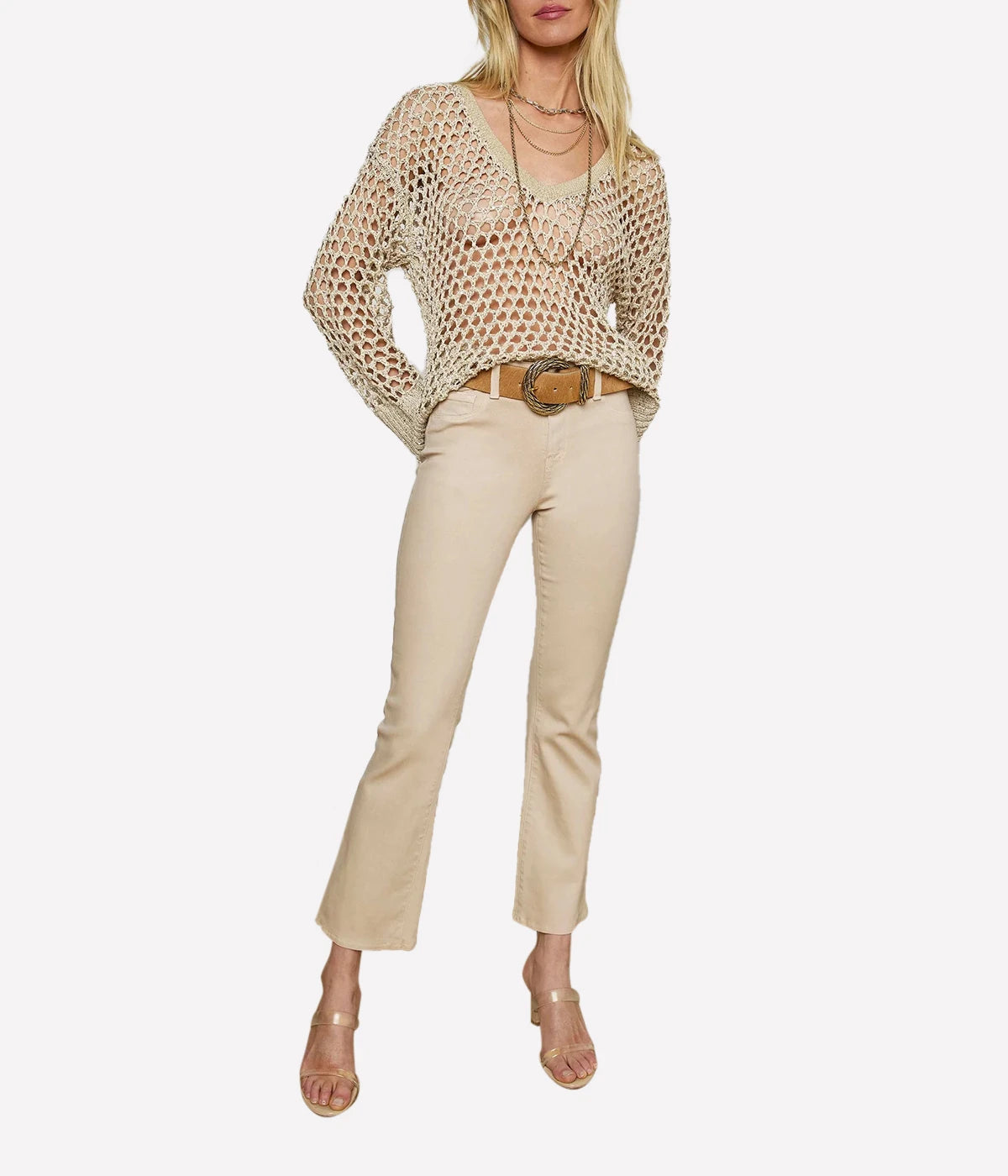 Nashwa Embellished V NK Sweater in Natural Multi