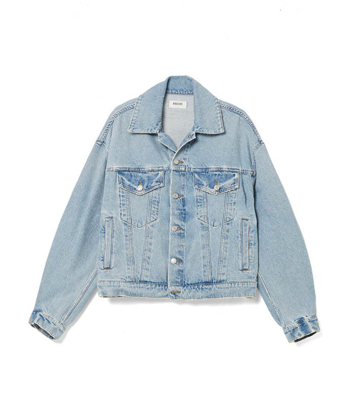 ALT Text: Dalton jacket in neutral tones with voluminous sleeves, styled with light-wash denim for a chic, layered look.