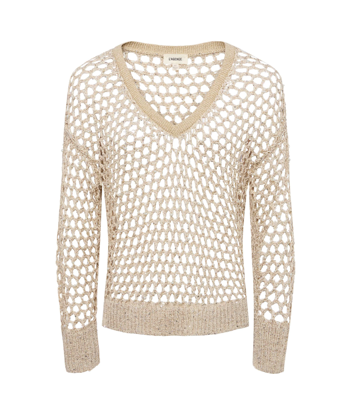 Nashwa Embellished V NK Sweater in Natural Multi