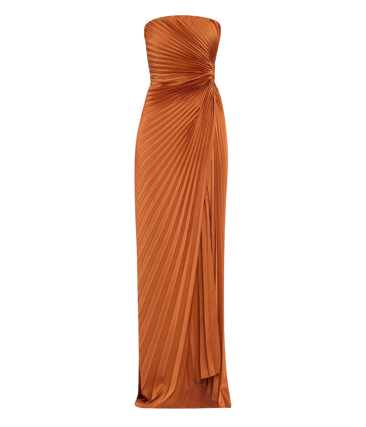 ALT text: Red floor-length cotton gown with plunging neckline, wide straps, and voluminous skirt.