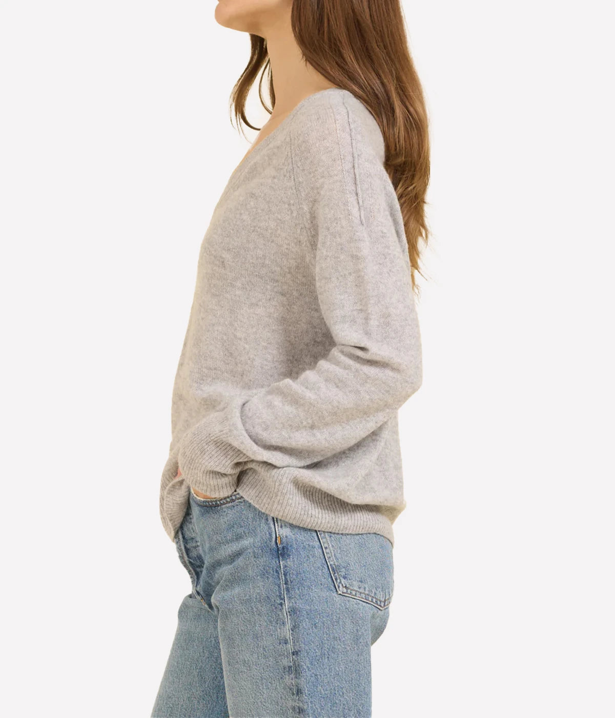 Sloane Cashmere V Neck In Heather Grey