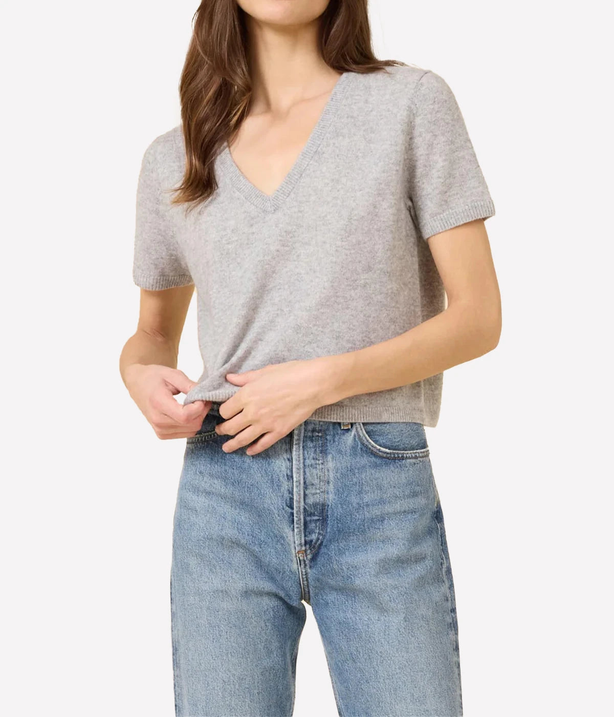 Kadri Cashmere Vneck Tee In Heather Grey
