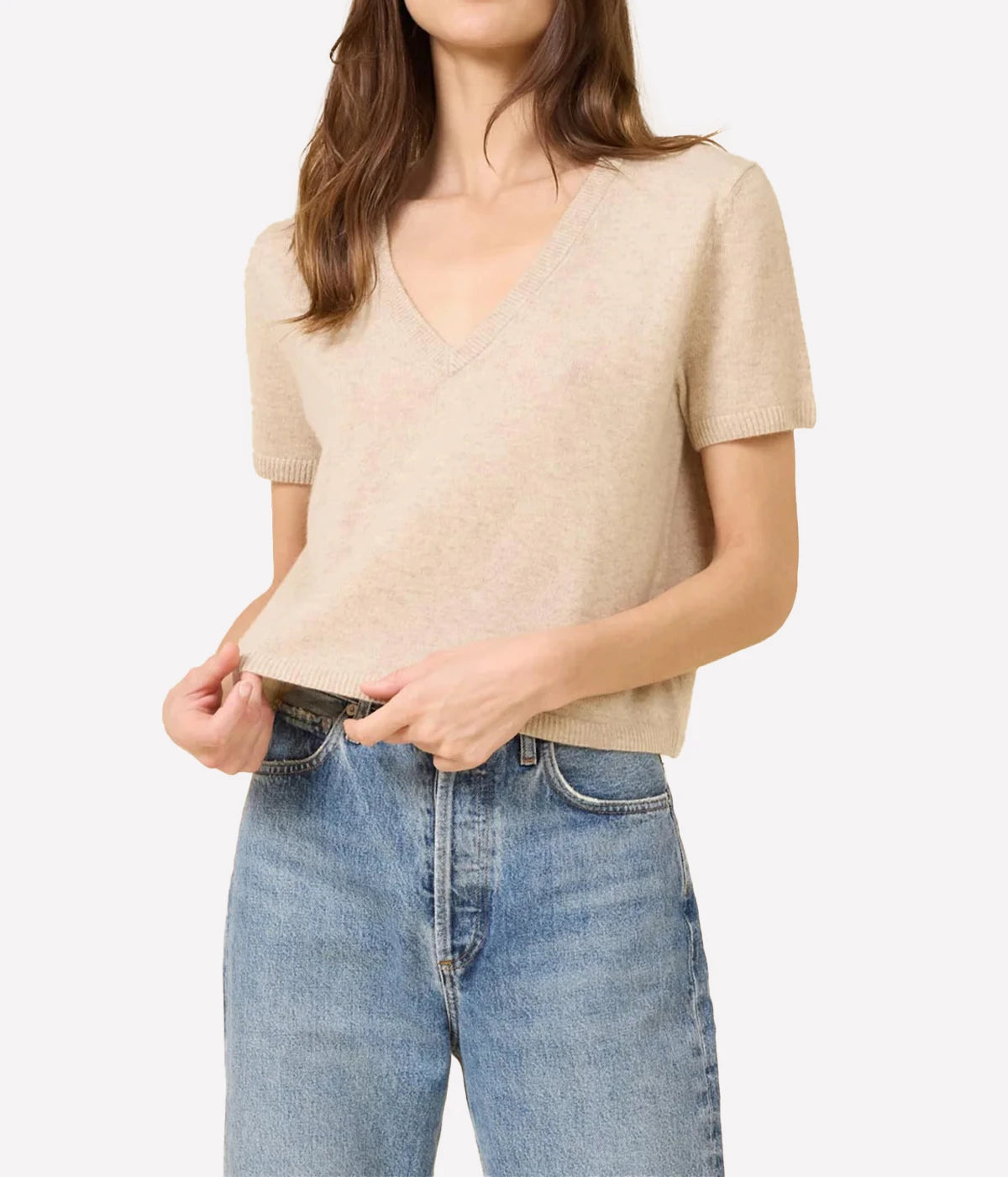 Kadri Cashmere Vneck Tee In Oatmeal