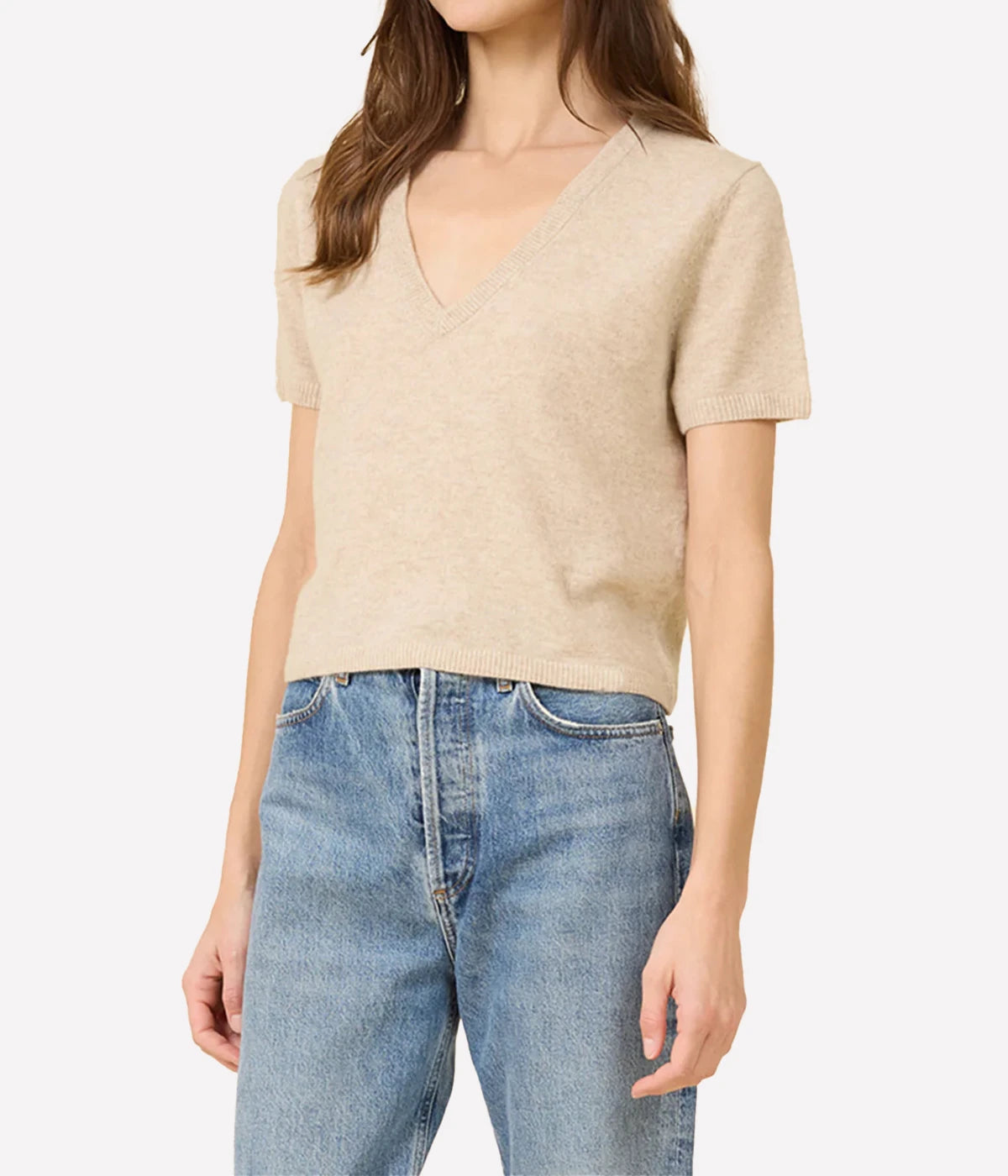 Kadri Cashmere Vneck Tee In Oatmeal