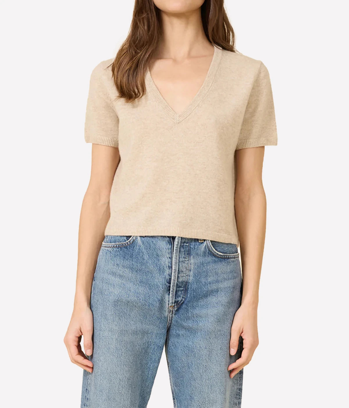 Kadri Cashmere Vneck Tee In Oatmeal