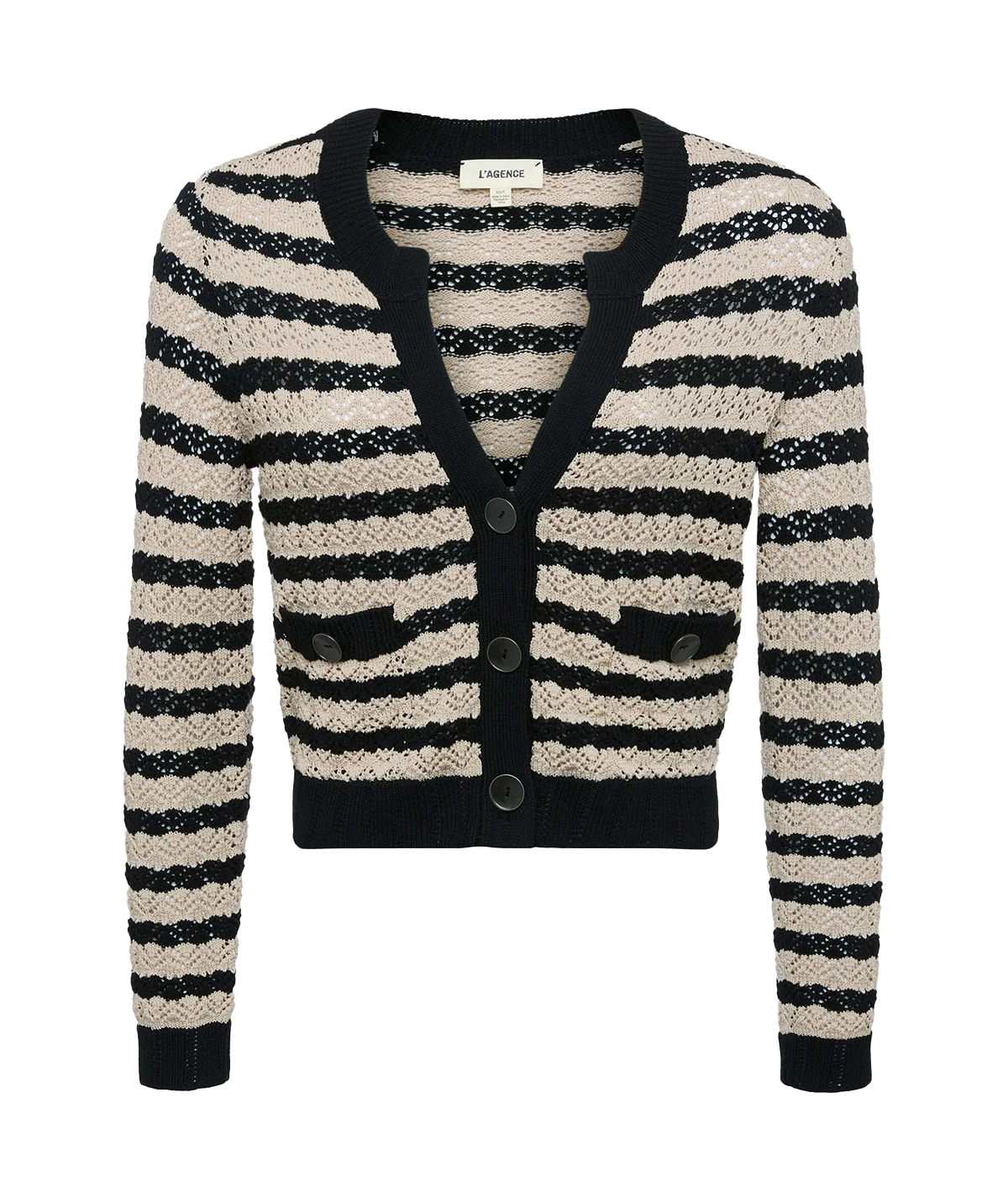 Orla Pintelle Knit Cardi in Black Natural Stripe