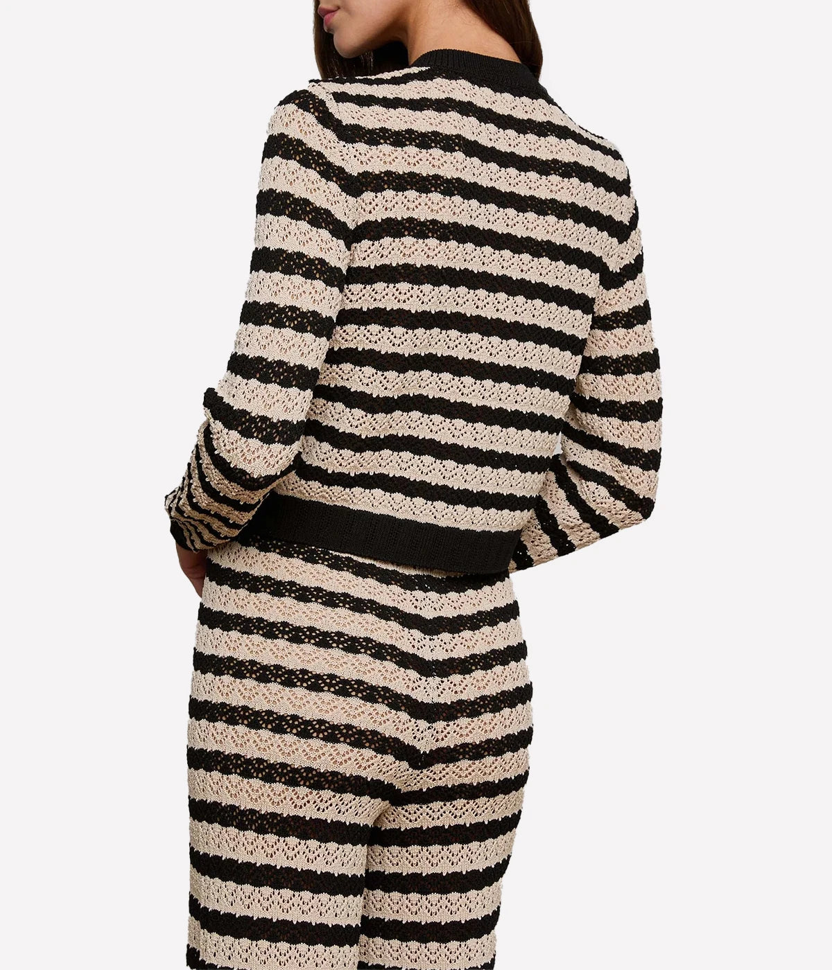 Orla Pintelle Knit Cardi in Black Natural Stripe