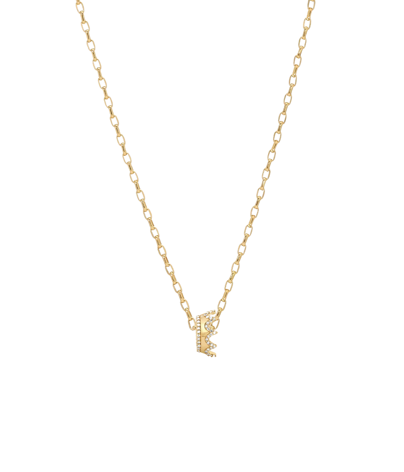 Adina Reyter Pavé Crown Big Bead in 14K Yellow Gold threaded onto a fine gold chain necklace