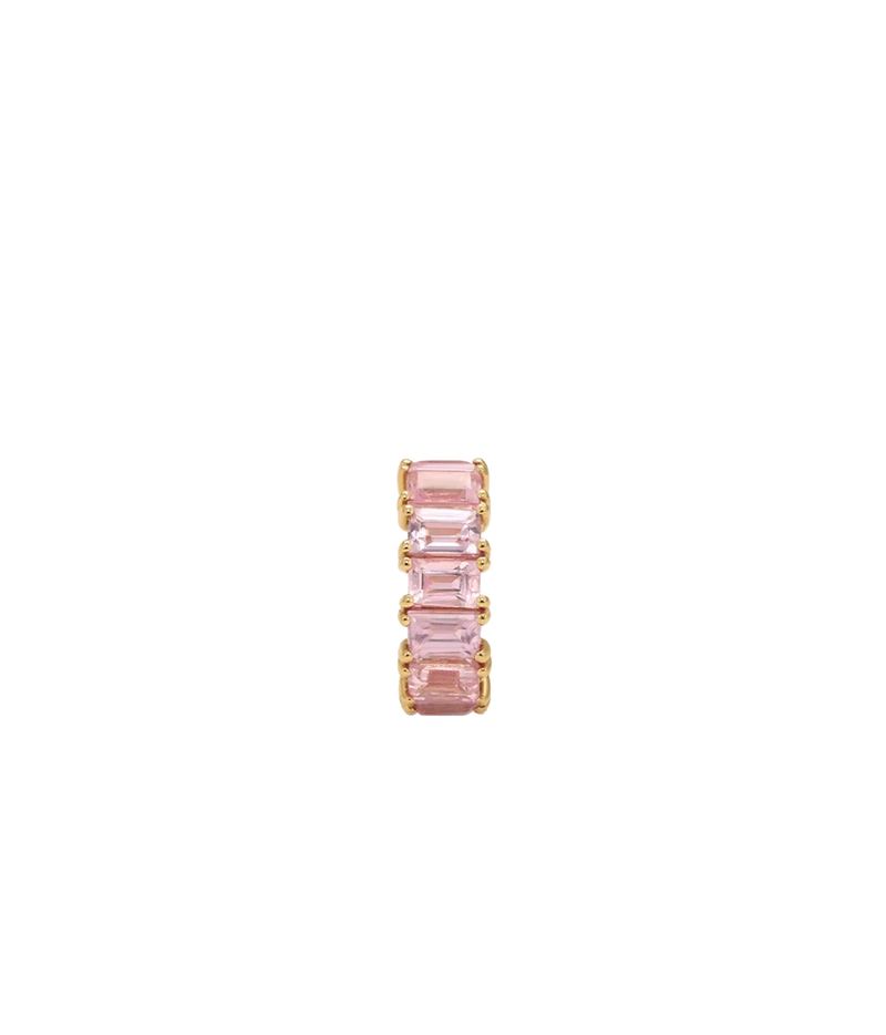 Adina Reyter Pink Sapphire Baguette Big Bead in 14K Yellow Gold shown upright, with a column of soft pink baguette-cut sapphires set in a gold frame