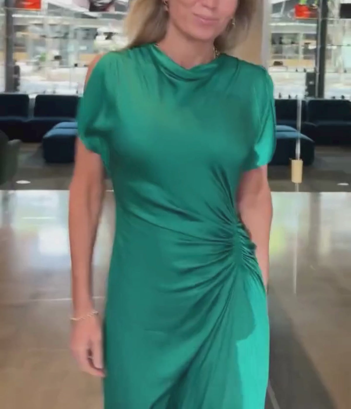 Nadia Satin Gown in Bright Emerald