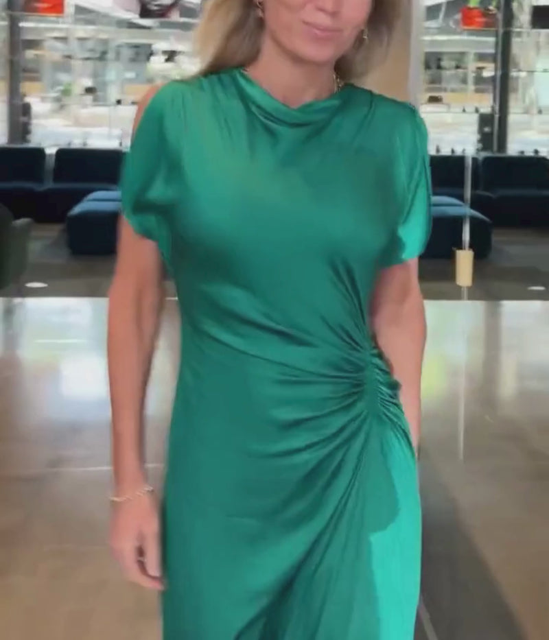 Nadia Satin Gown in Bright Emerald