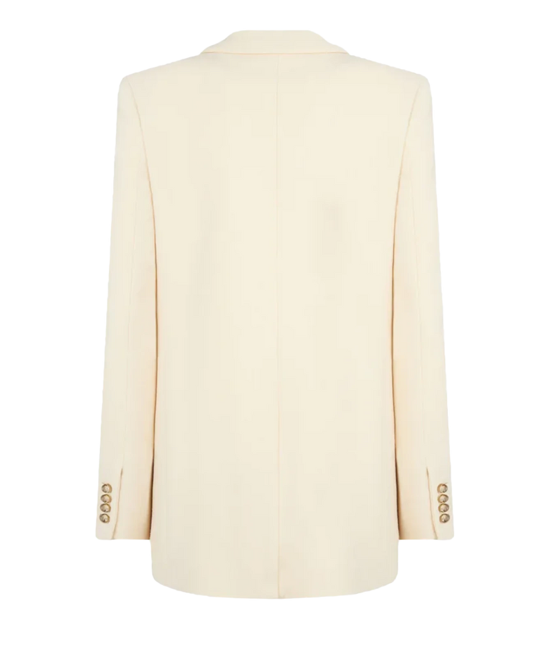 Back product view of the BLAZÉ Milano Resolute Everyday Double-Breasted Blazer in Cream, showing the single back vent