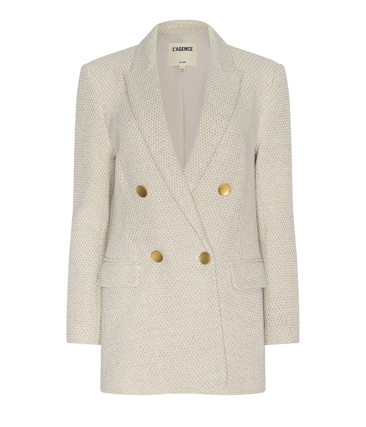 Riva Knit DBL Breated Blazer in White Ivory Gold