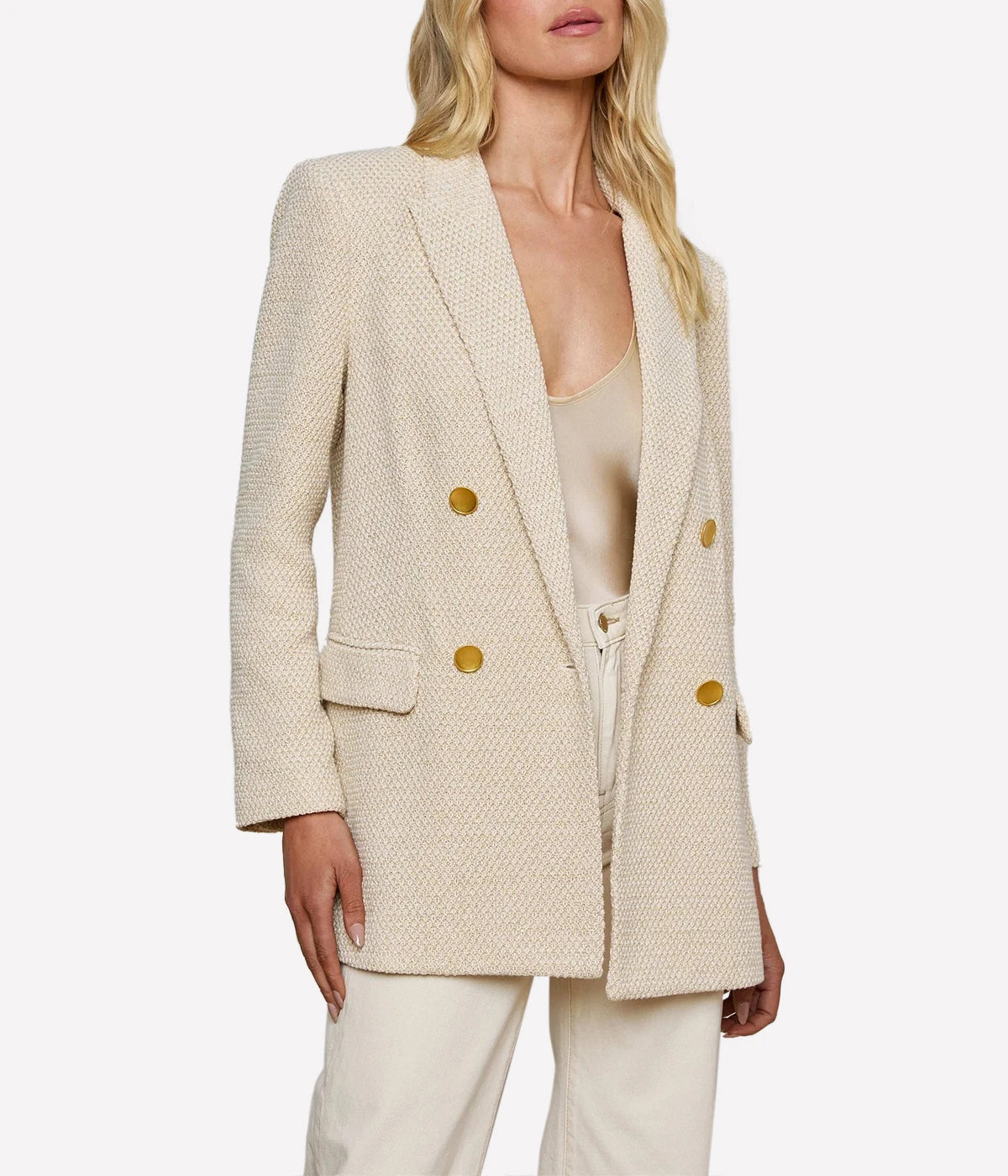 Riva Knit DBL Breated Blazer in White Ivory Gold