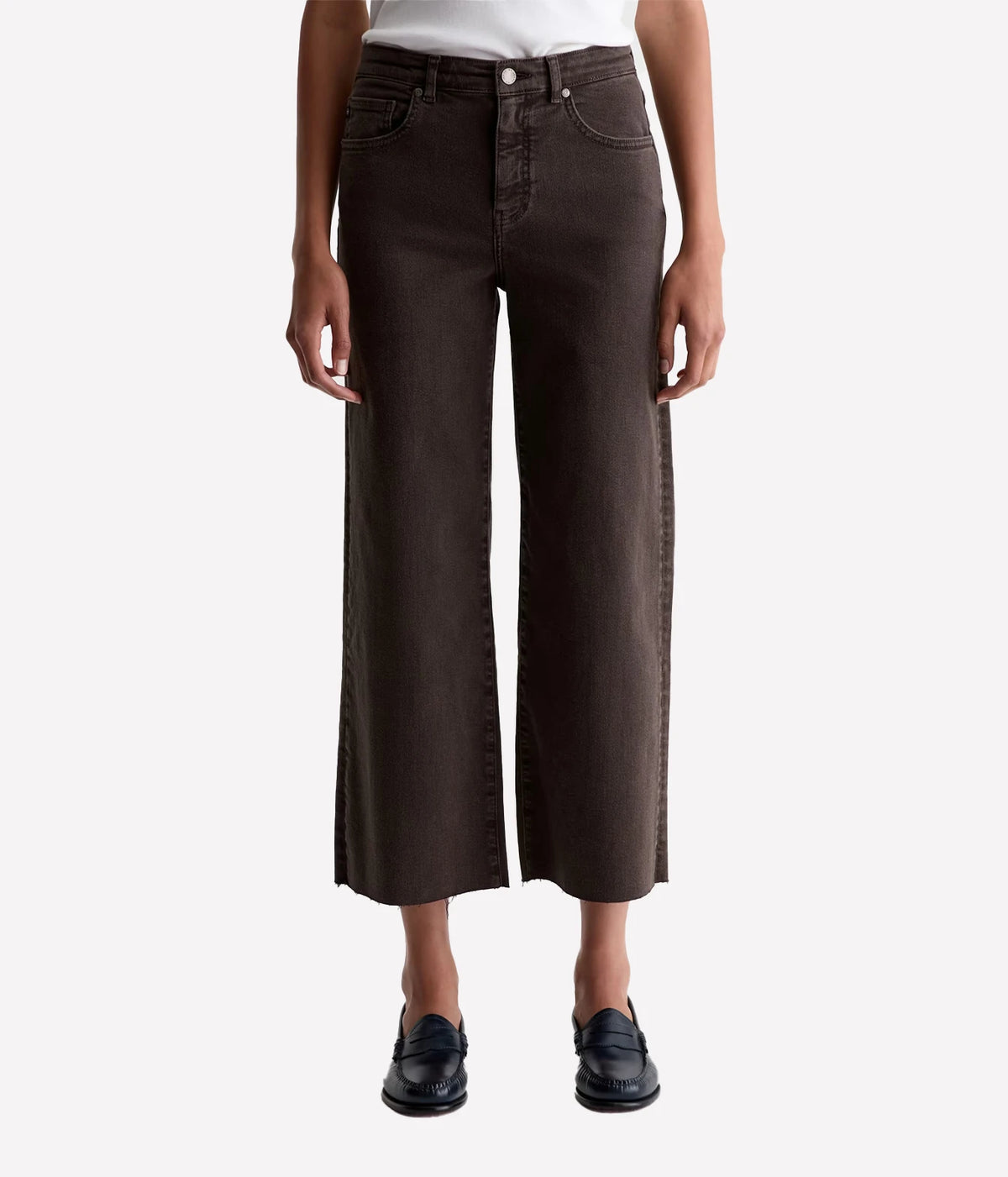 AG Jeans Saige Wide Leg Crop in Sulfur Burnt Umber, on model, front
