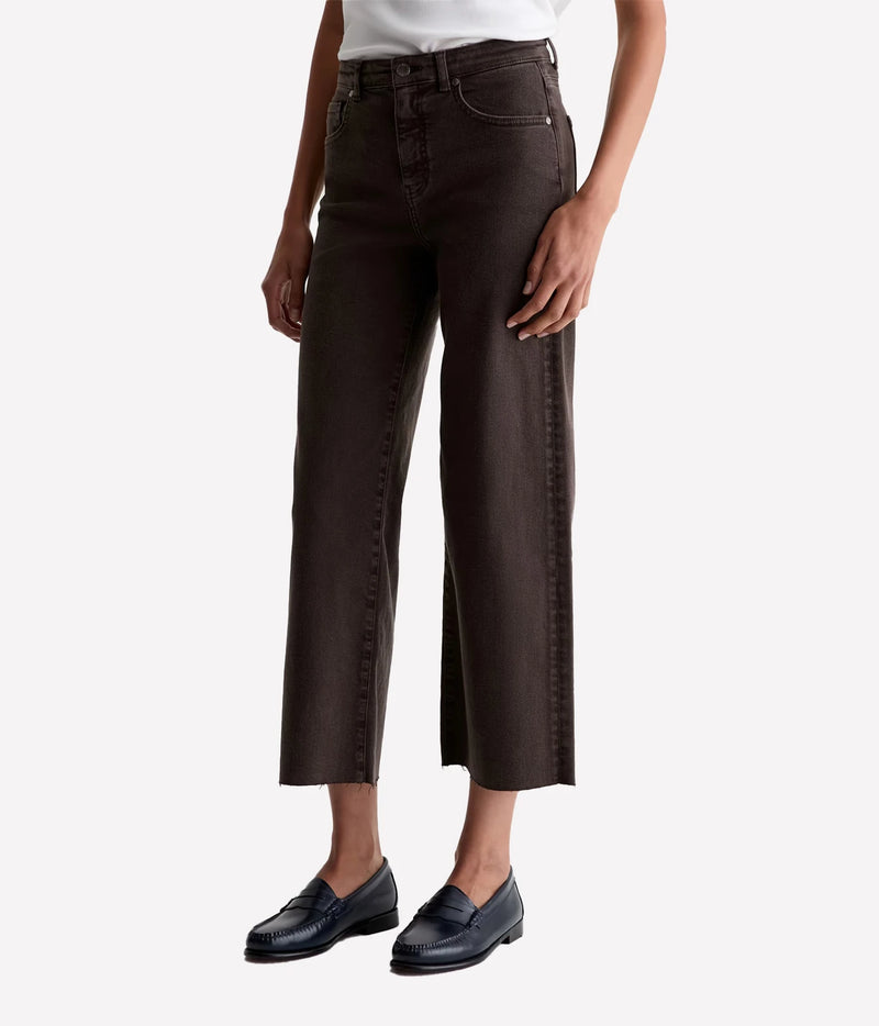 AG Jeans Saige Wide Leg Crop in Sulfur Burnt Umber, on model, angled front